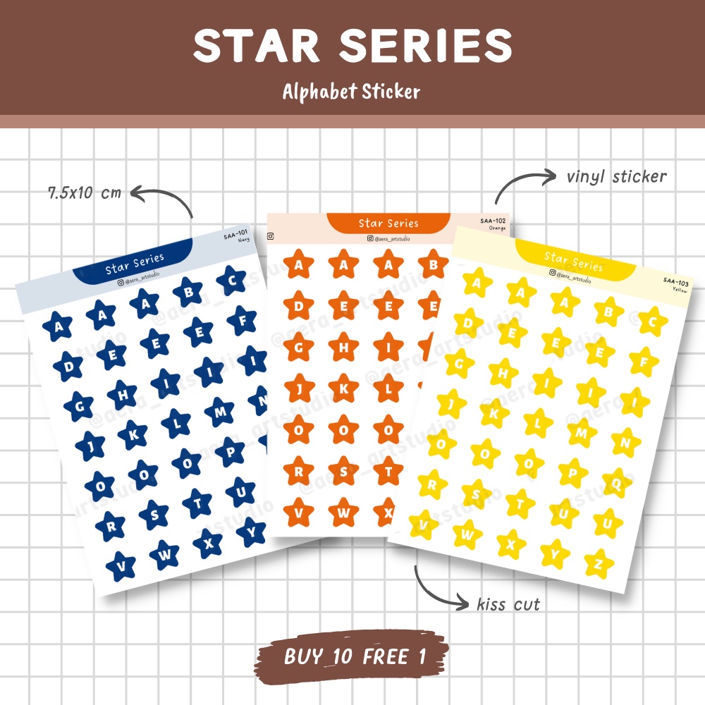 

Star Series : Alphabet Sticker - by Aera Art Studio | Stiker Huruf - Stiker Abjad - Sticker Sheet Journaling - Planner - Notes - Decoration Sticker - Scrapbook - Stiker Mini - Label Huruf