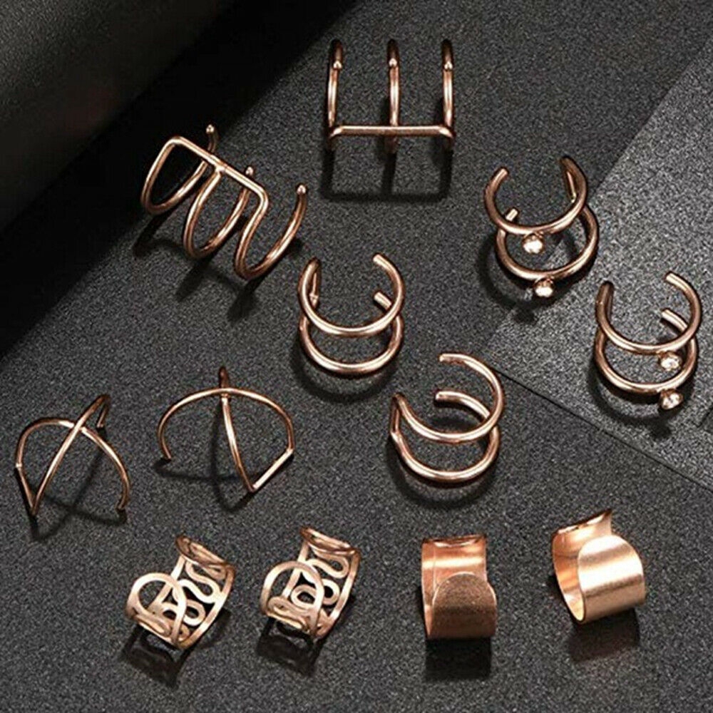 【COD Tangding】Fashion Metal No Piercing Jewelry Set Ear Clip Tragus Cuff Wrap Earrings Cartilage Hoop Women