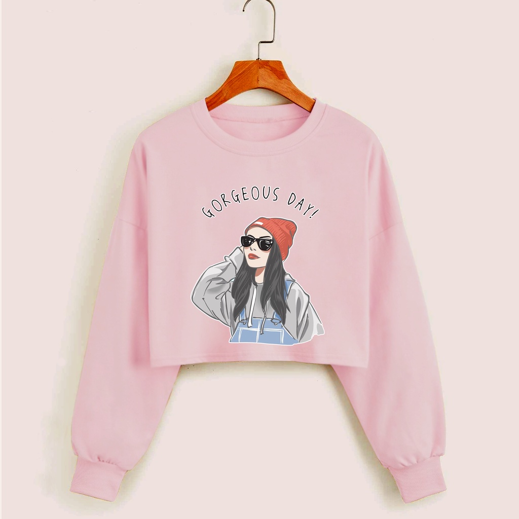 Sweater croope wanita GORGEOUS DAY baju croptee cewek murah