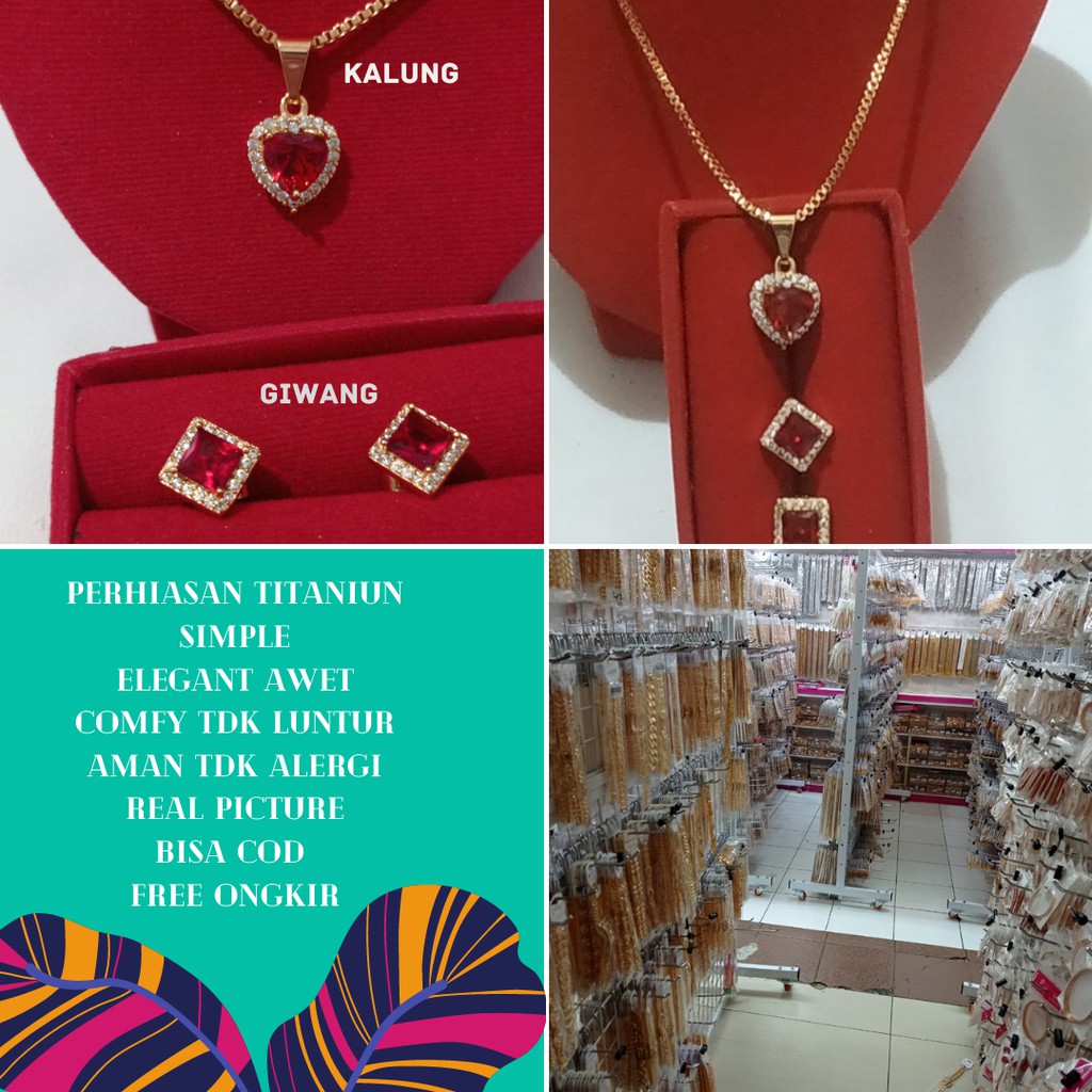 Perhiasan titanium asli wanita kalung anting giwang xuping set