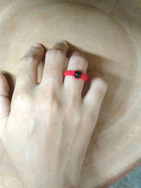 Cincin tali giok Macrame Bandul Batu Black Onyx