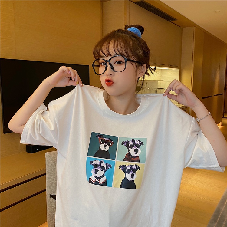 [littlecrab] Kaos Oversize Doggy Couple Teman Pacar T-shirt Oversize Puzzle Anjing Lucu Korean Style