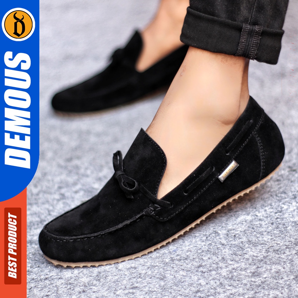 Sepatu Slip On Pria Sepatu Casual Pria Kulit Suede Kerja Kantor Kuliah Kondangan Sepatu Slop Pria Sepatu Hitam Pria DEMOUS CELTIZ