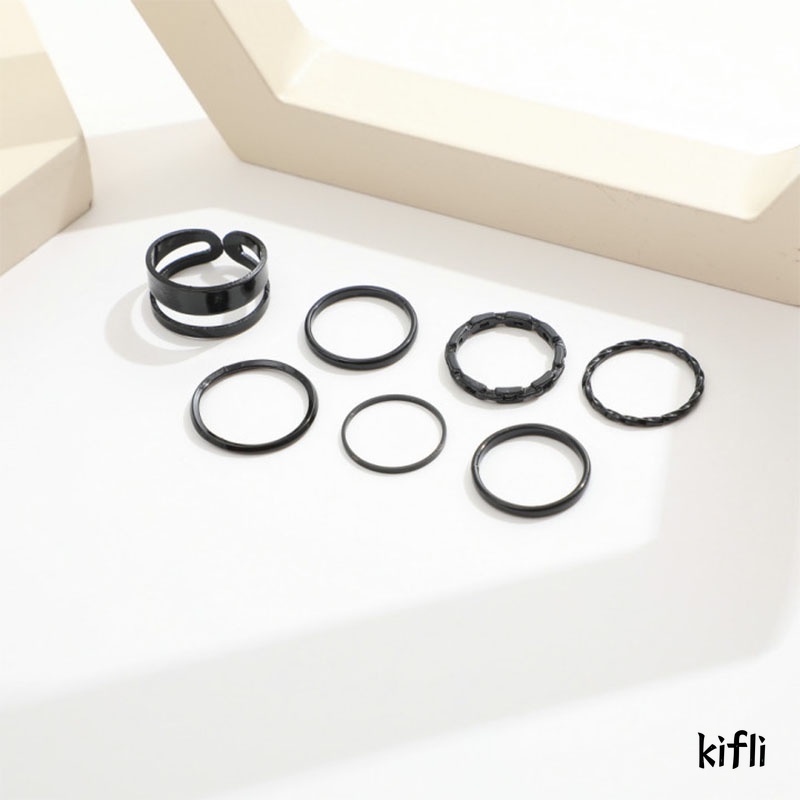 7pcs Cincin Korea,Hitam Gaya Punk,Aesthetic Cincin Titanium Pria Keren,Untuk Wanita Ring Jewelry