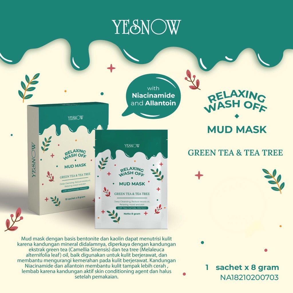 Yesnow Relaxing Wash-Off Mud Mask | Masker Wajah [Sachet]