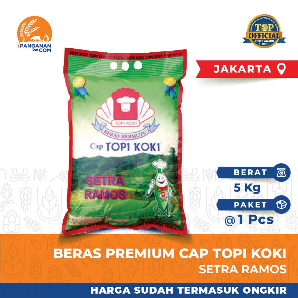 Beras Premium Cap Topi Koki Setra Ramos 5Kg (Harga + Ongkir)