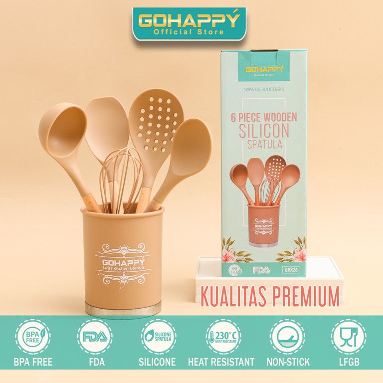 Peralatan Dapur Spatula Silikon Set Sodet Cooking With Bucket Holder Ghx26