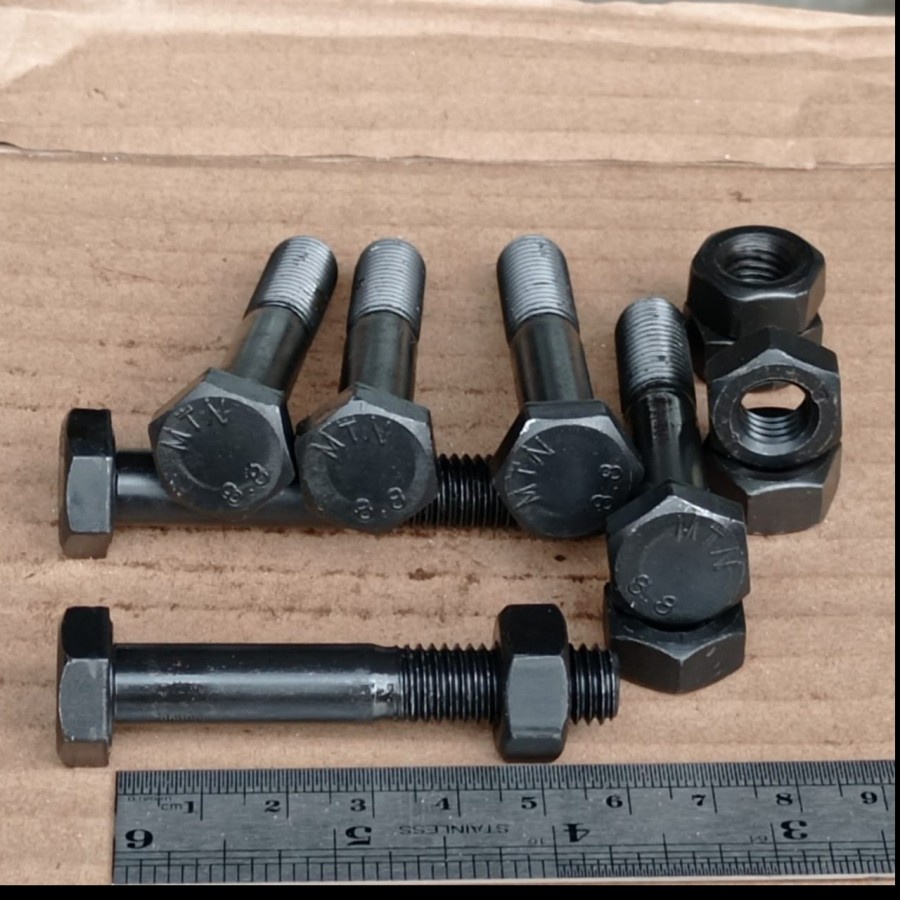 BAUT BAJA HTB 8.8 M10 X 60 / BAUT BAJA M10 X 60 HITAM / BAUT M10X60 BAJA / BAUT 17 KUNCI 17 HALF DRA