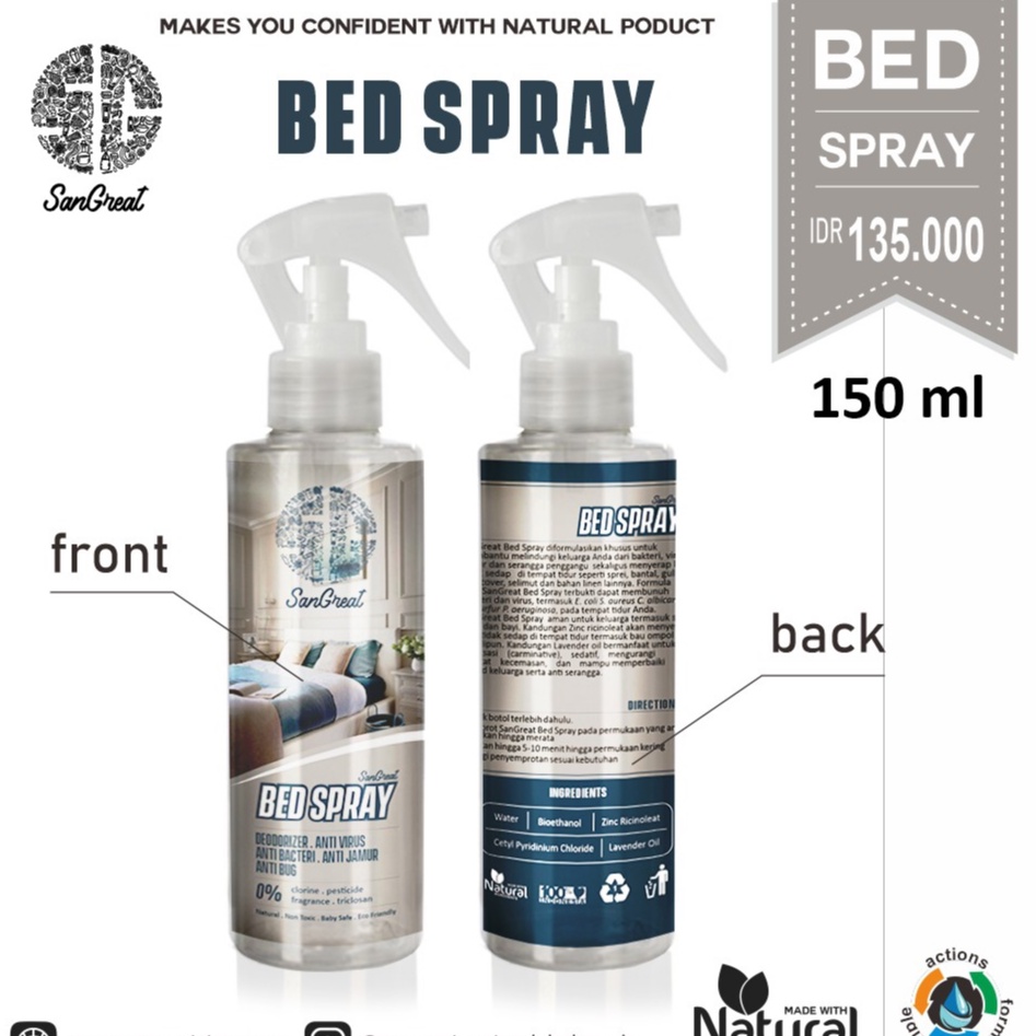 SanGreat Bed Spray-Anti bakteri virus dan jamur-anti bau dan anti serangga anti kutu tungau kasur dan penghilang bau ompol air liur dll