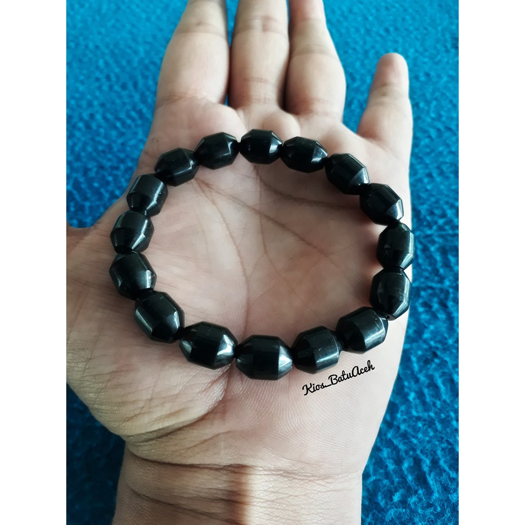 Gelang Batu Giok Hitam Black Jade Asli Aceh Original Cutting Tabung