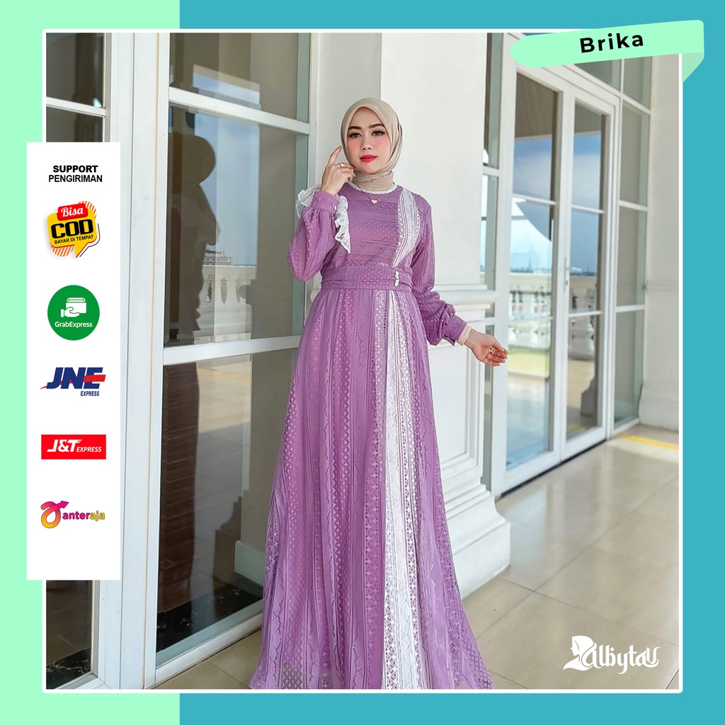 Dress gamis baju pakaian atasan brukat brokat wanita perempuan cewek cewe muslim muslimah remaja kek