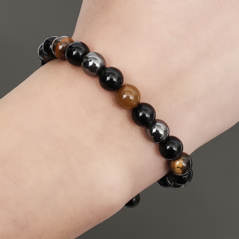 Gelang Manik-Manik Batu Obsidian Tiger Eye Warna Hitam Untuk Pria Dan Wanita