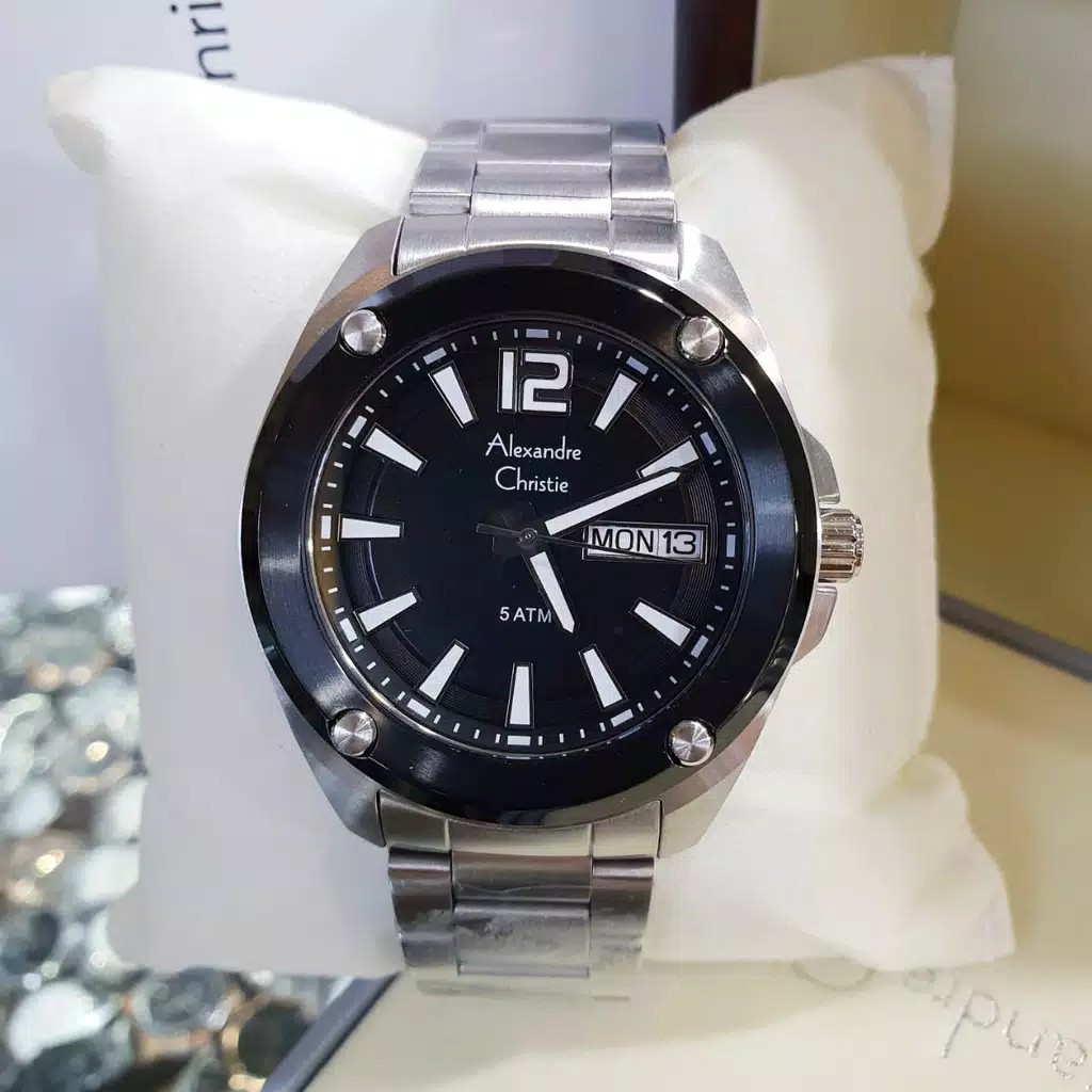 AC  alexandre Christie  8609 pria original  stainless steel silver hitam