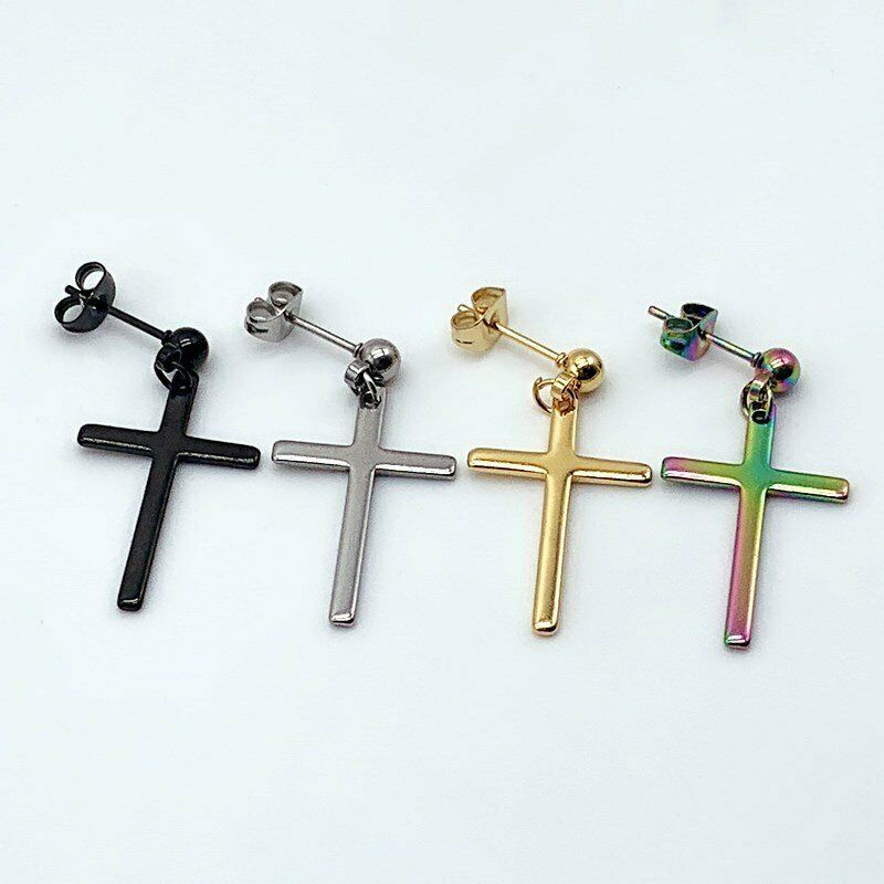 1 Pc Anting Stud Drop Menjuntai Bahan Stainless Steel Untuk Pria