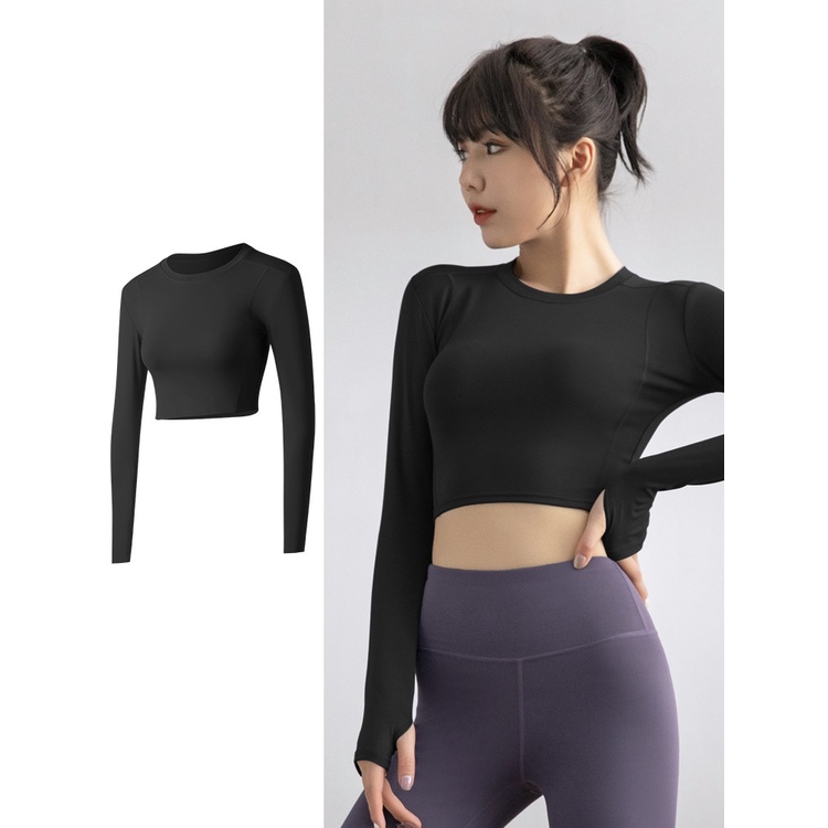 [OXY] Baju Olahraga Wanita Lengan Panjang Yoga Crop Top 2003 (S/M/L)-3