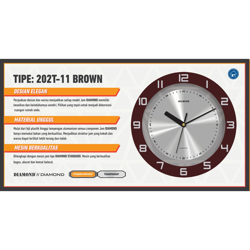 Jam Dinding Diamond 202T - Brown