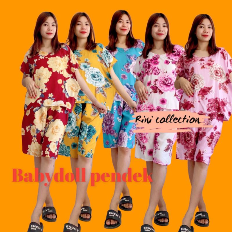 Babydoll Pendek Bali Motif Mawar Klasik