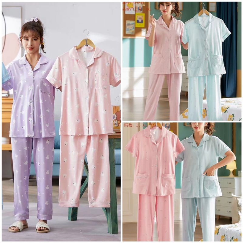 BAJU TIDUR WANITA IMPORT / STELAN PIYAMA CP KANCING IMPORT