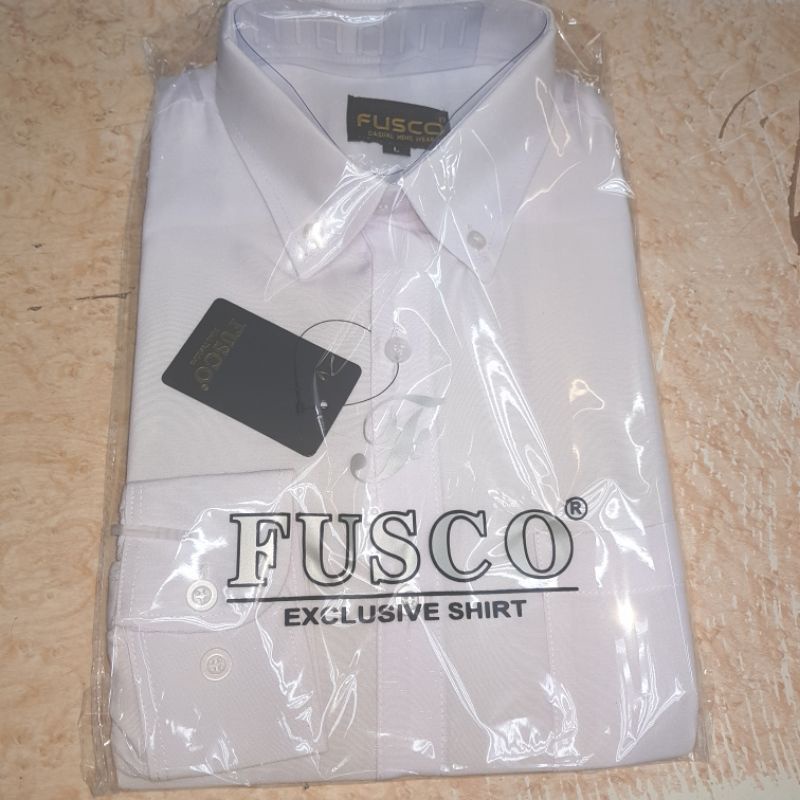 Kemeja Formal Putih Polos Tangan Panjang Merk Fusco Bahan Katun piscos Kemeja Formal Kantoran Kuliah Kerja Slim Fit Nikahan Pria Laki Laki-laki Laki Cowo S M L XL XXL