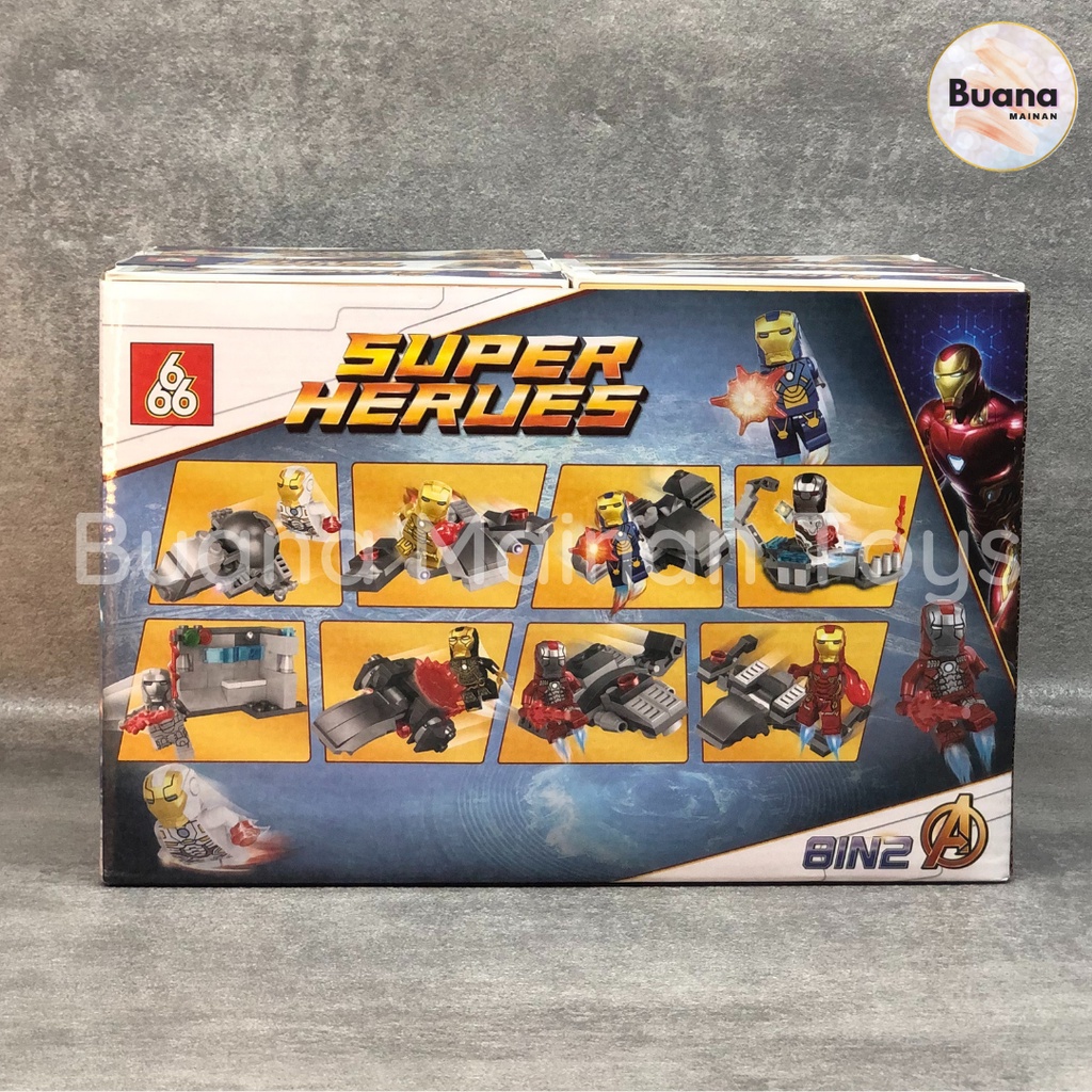 BRICKS SUPER HEROES IRON MAN SUIT BRICK PERANG IRONMAN 8 IN 1 MAINAN EDUKASI ANAK COWO CEWE KARAKTER PAHLAWAN STARK 66010