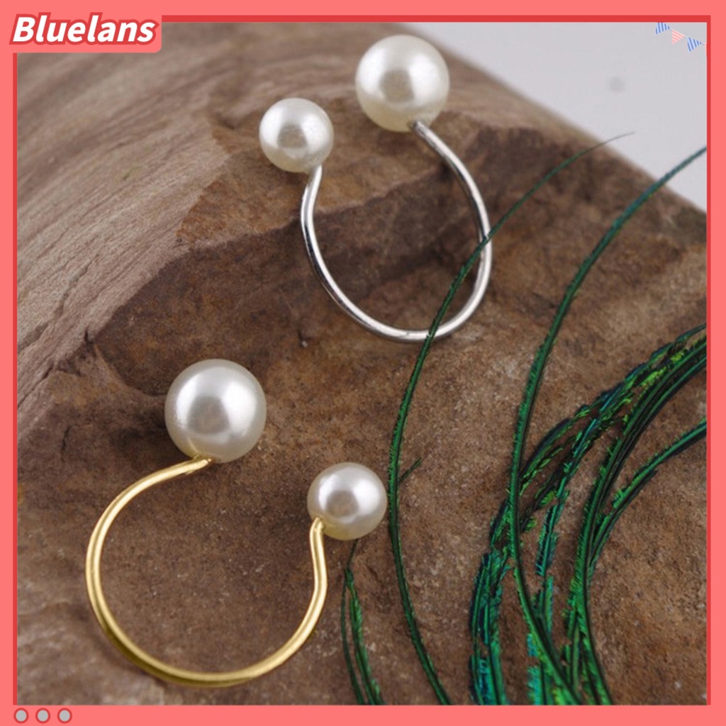 Bluelans Women Fashion Two Faux Pearls Opening Alloy Finger Ring Jewelry Gift Party