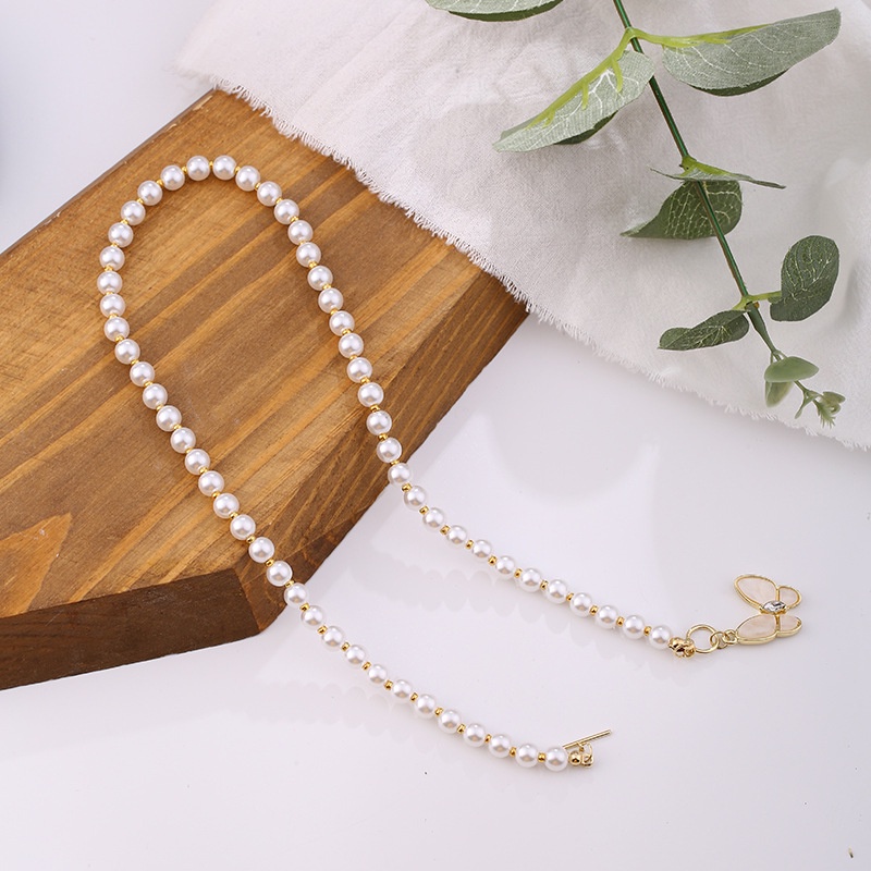 IFYOU Korea Ins Butterfly Necklace Fashion Elegant Pearl Gold Chain Choker Women Jewelry Accessories