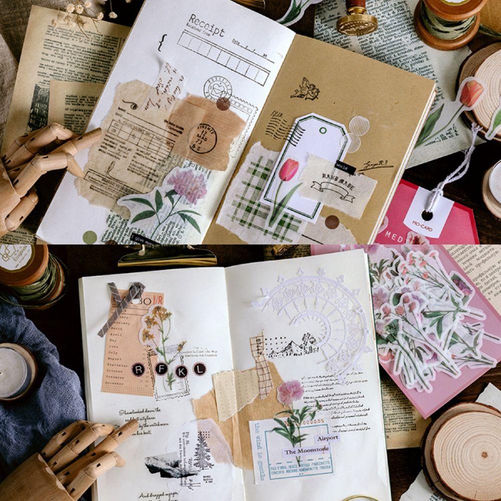 [Elegan] Journaling Sticker Dekorasi Vintage Scrapbooking Stiker Craft Paper Travel Journal Label Kertas Alat Tulis