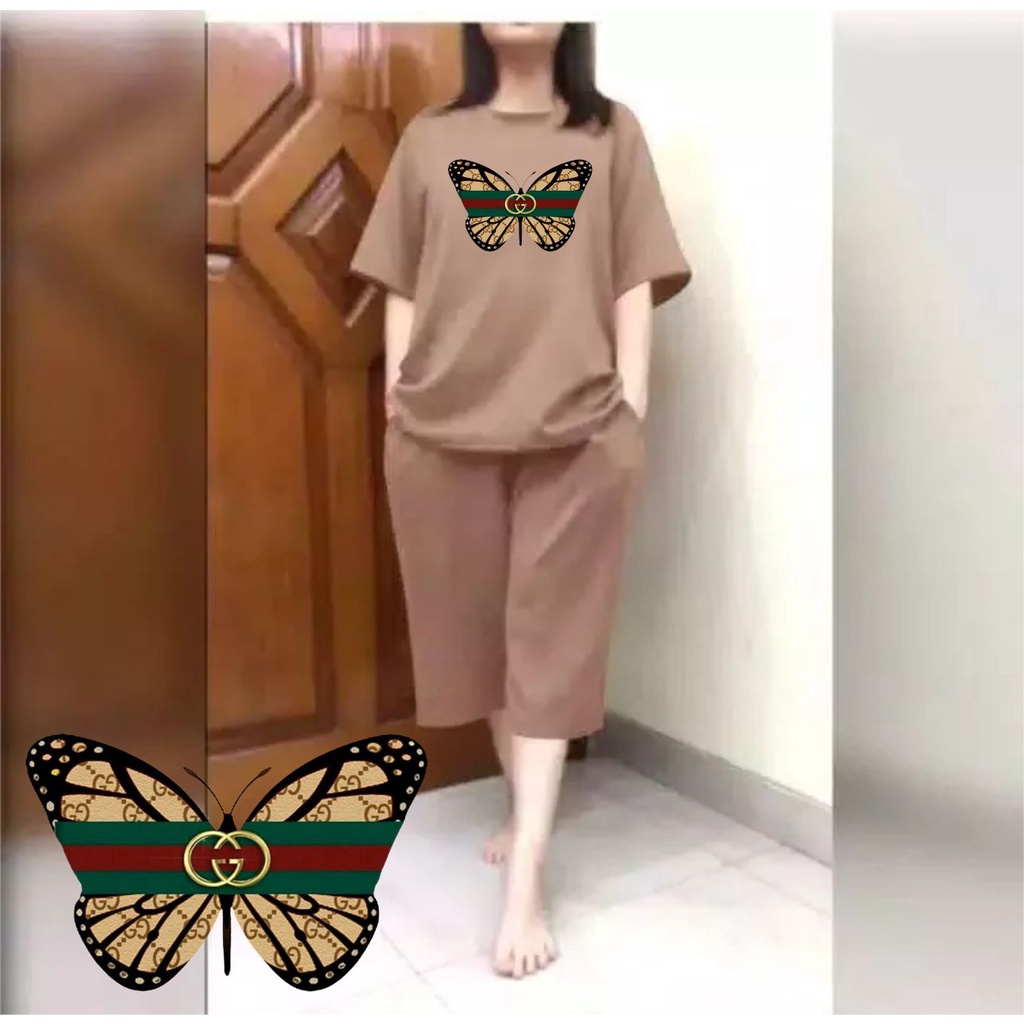 Setelan Wanita JUMBO + Celana Kulot 3/4 Big Size Fit XXL Kupu 02