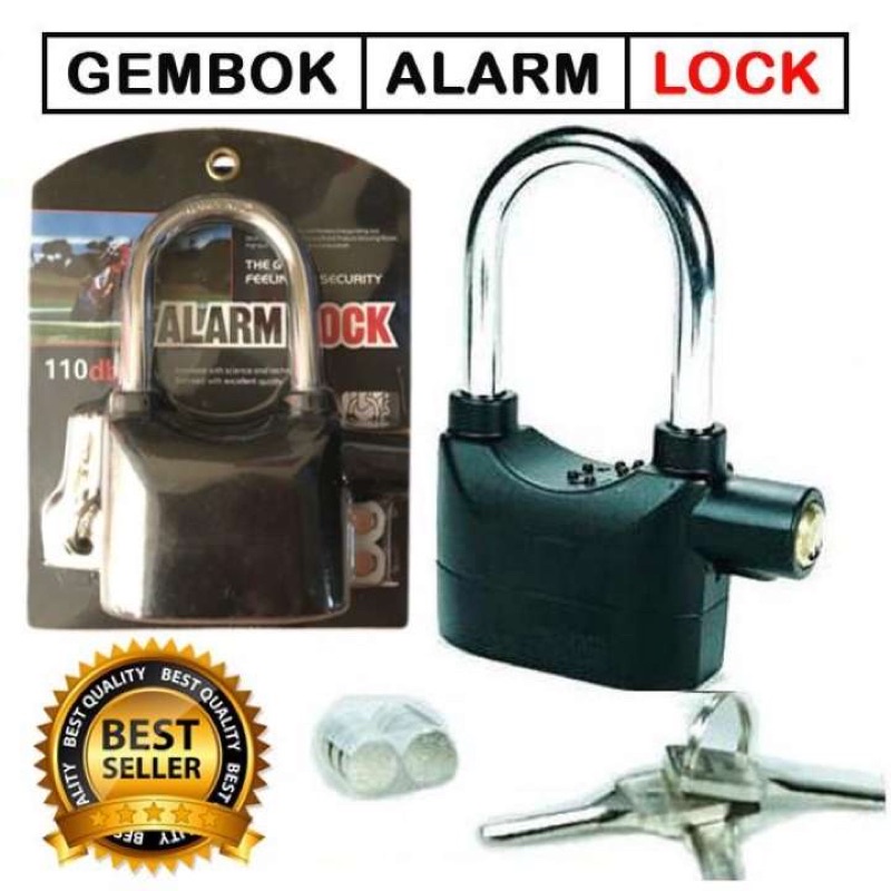 Gembok alarm kunci Pengaman pagar/motor/free batt