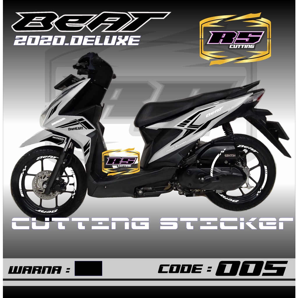 RS Cutting stiker  Beat Deluxe - Aksesoris Motor Stiker Honda Beat 2020 2021 2022 Schotlite Cutting Stiker Striping Lis Variasi Beat Deluxe / CBS / ISS / Street Hologram Laser Krom Pelangi dan Warna Solid Simple Minimalis Elegant Stylish RS 05