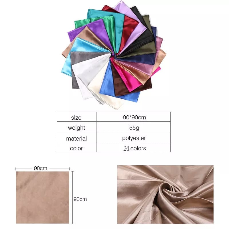 Syal polos 90x90 polyester satin scraf hijab bandana selendang wanita