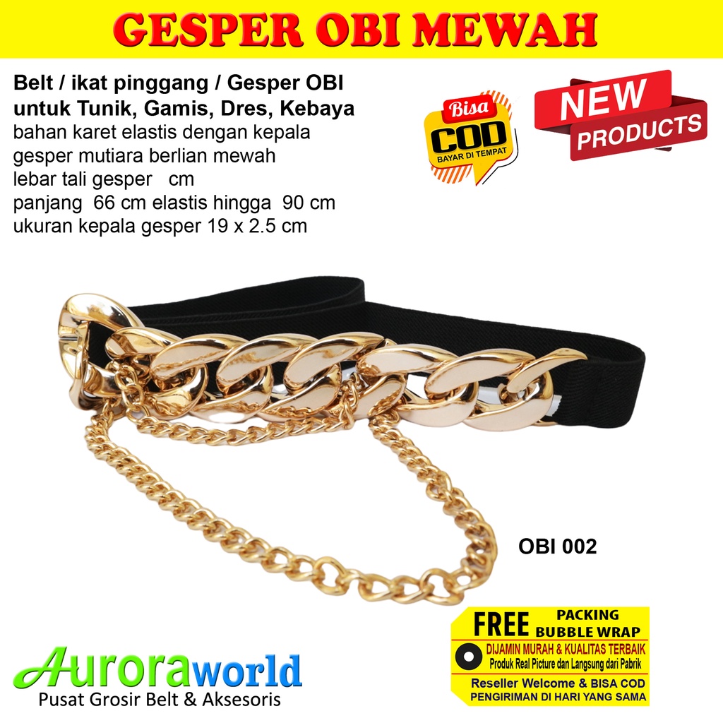 AURORAWORLD Belt Gesper Ikat Pinggang elastis Mewah untuk Dres Tunik Gaun Terbaru bisa COD