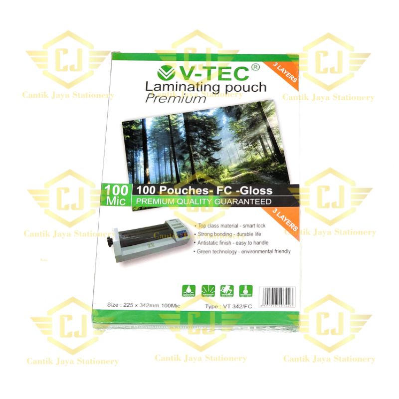 

1 PAK VTEC Plastik Laminating V-TEC Folio F4 225x342mm
