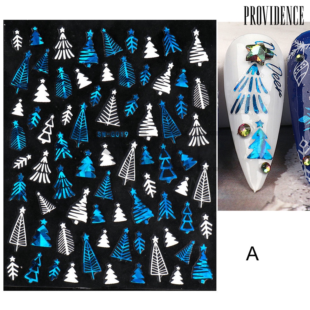 Providence Stiker Kuku Motif Snowflake / Pohon Natal Bahan PVC Anti Air Untuk Dekorasi Nail Art / Manicure DIY