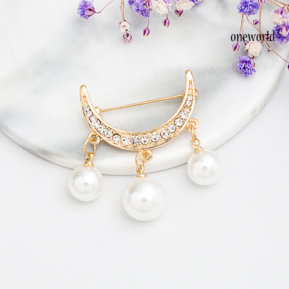 OW@ 2Pcs Semicircle Faux Pearls Drop Brooch Pin Badge Clothes Piercing Ornament