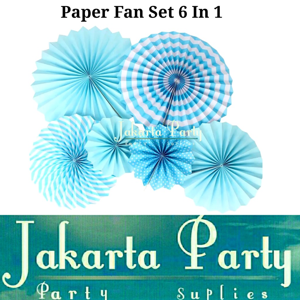 Paper Fan / Paper Fan Set 6 in 1 / Hiasan Dekorasi / Paper Fan Blue