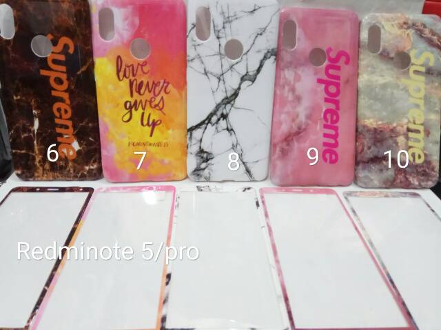 Case marble  casing softcase + tempered glass Redminote 5/pro