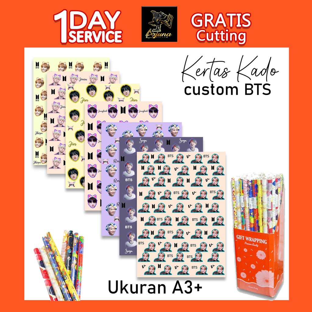 

Kertas Kado Custom Motif Lucu BTS Ukuran A3