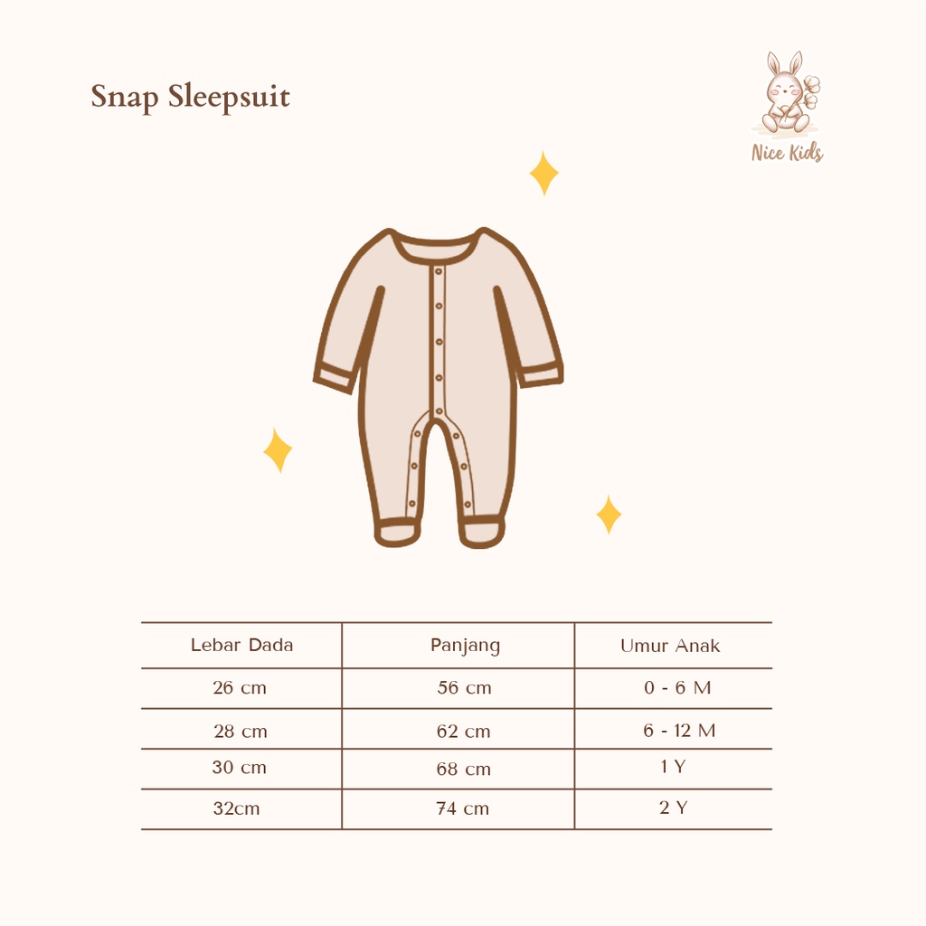 [REJECT SALE] Nice Kids - Snap Sleepsuit (Baby Bayi Onepiece Piyama Pakaian Tidur Anak Bayi 0-2 Tahun)