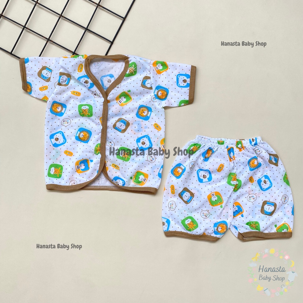 Baju Bayi Newborn Setelan Lengan Pendek Katun Animal Bintik 0-9 Bulan