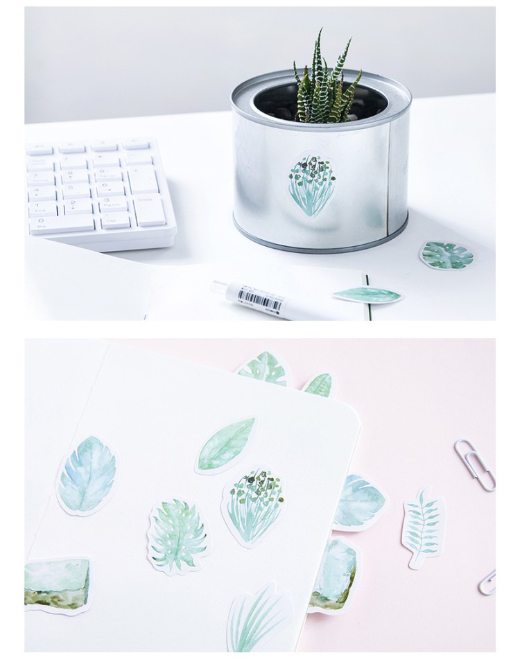 45pcs/set Stiker Motif Daun Mint Untuk Dekorasi Kalender Diary/Kantor