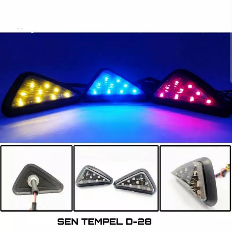 LAMPU SEN TEMPEL SEGITIGA NEON , SEN LED R15 , R25 , CBR , GSX , NINJA , VIXION LAMPU SEN TEMPEL LED