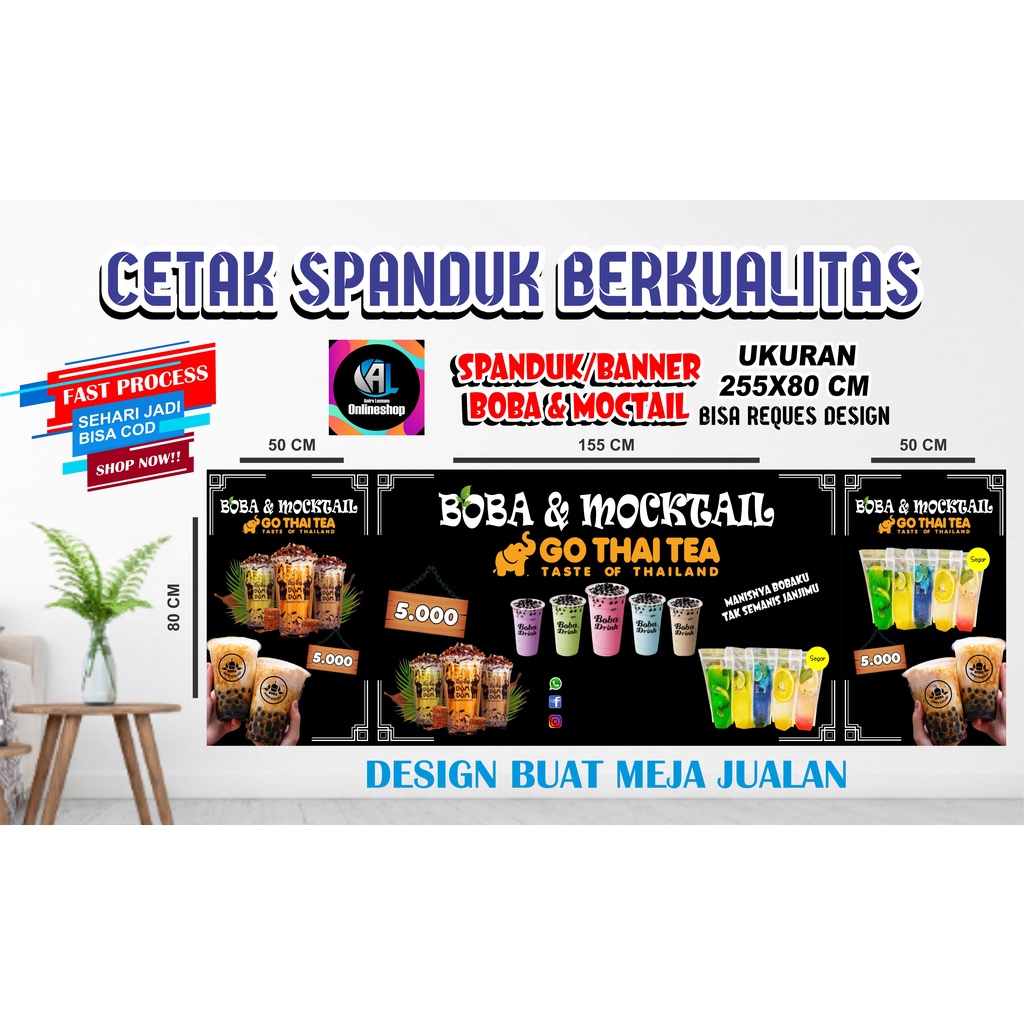 Spanduk, Banner Boba & Mocktail (Model Buat Meja)