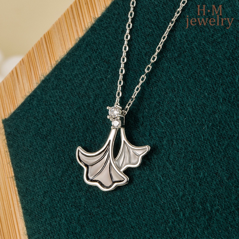 Kalung Rantai Sterling Silver 925 Dengan Liontin Daun Ginkgo Untuk Wanita