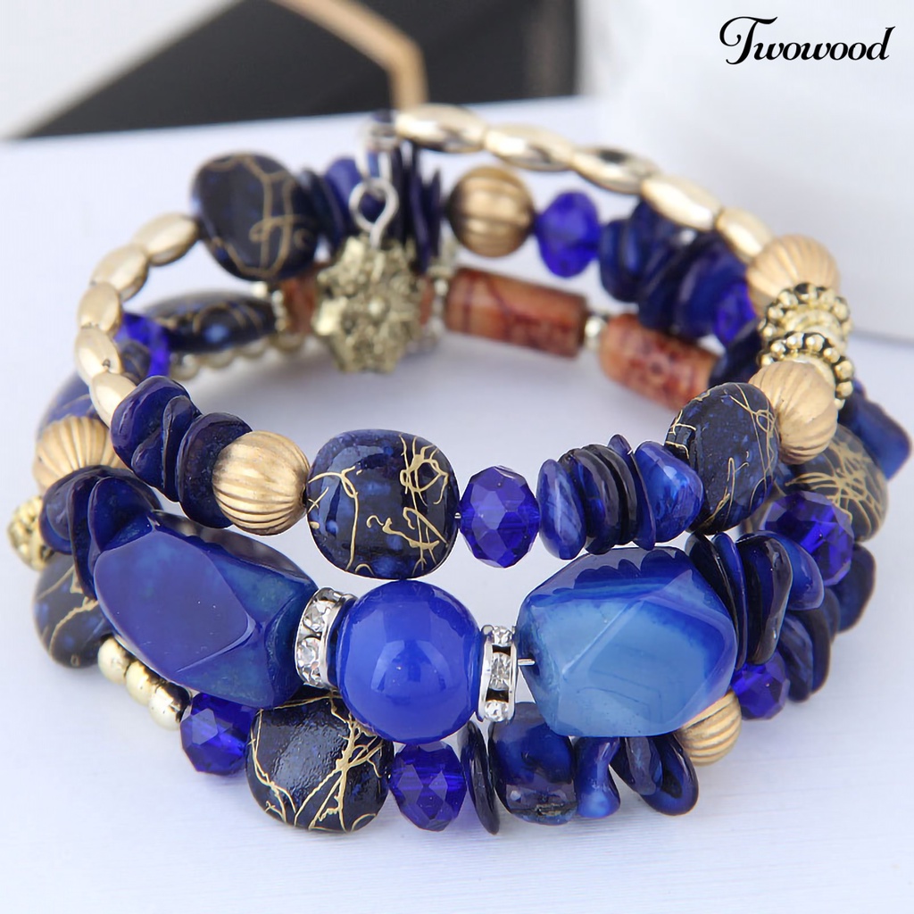 Twowood Women Bracelet Beads Vintage Style Turquoise Faux Crystal Student Bracelet for Daily Wear