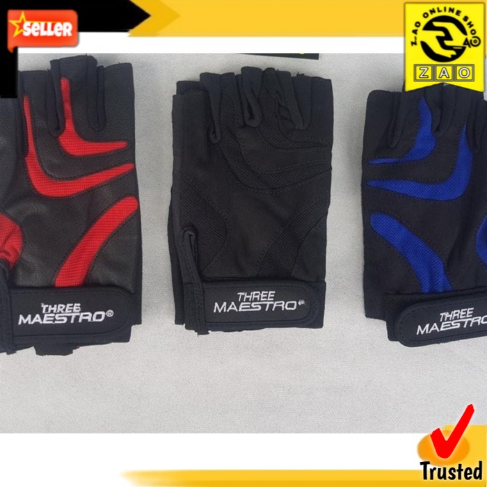 Sarung Tangan Motor Biker Touring Pendek Awet Nyaman - THREE MAESTRO seri Strip
