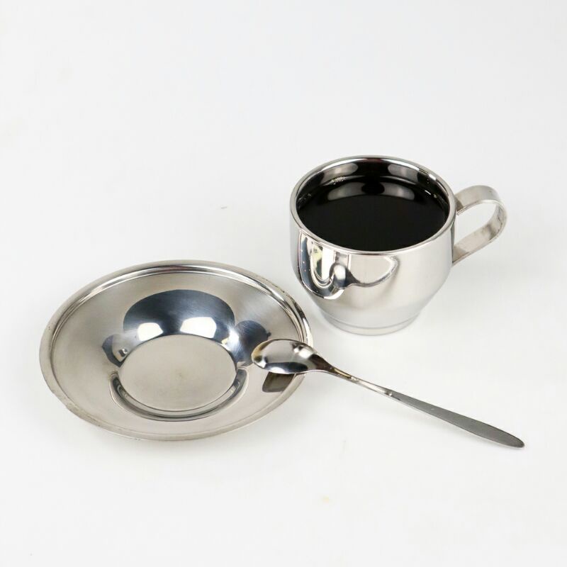 Cups Set Cangkir Sendok Piring Kopi Stainlees Steel 201 Silver