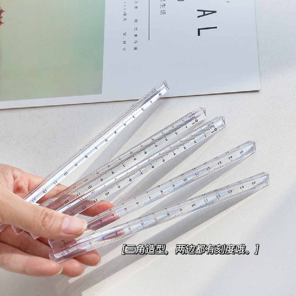 【COD Tangding】15cm Simple Crystal Triangle Rulers Transparent Measuring Student Ruler School Office Supplies