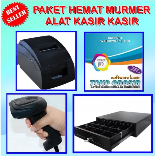 Paket Alat Kasir Lengkap Hemat Printer Scanner Laci Program toko swalayan minimarket kosmetik dll