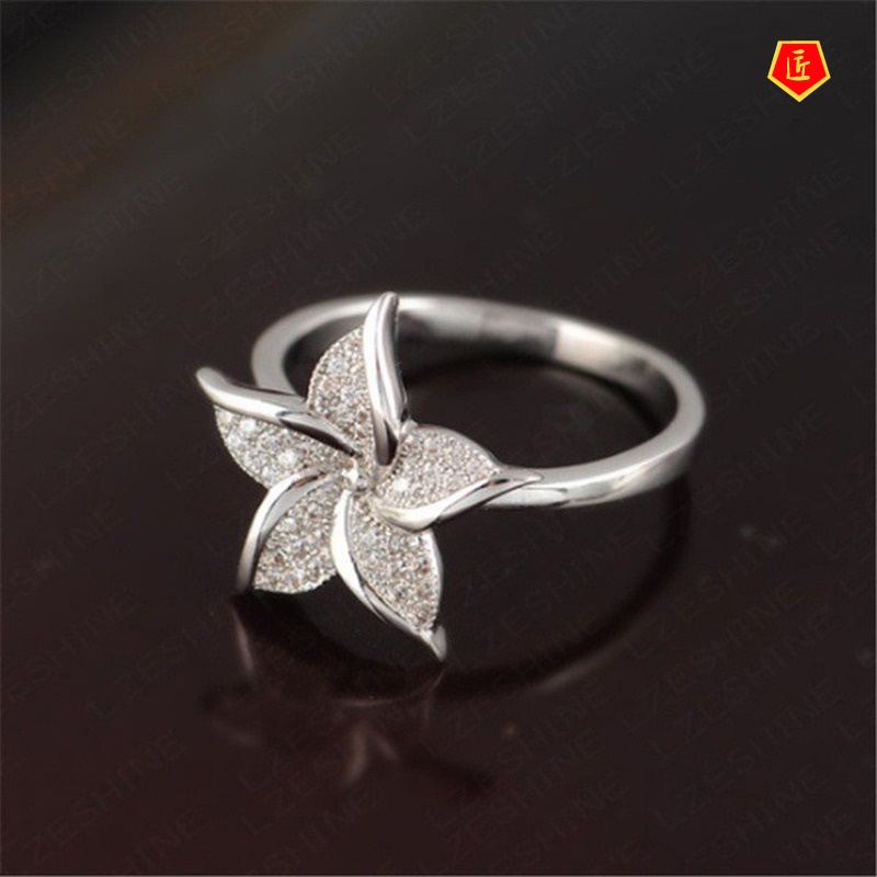[Ready Stock]Creative Windmill Flower Inlaid Full Diamond Ring